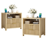 Eluknt Modern Fluted Nightstand with Integrated Charging Station