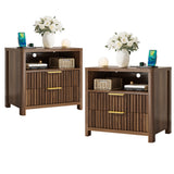 Eluknt Modern Fluted Nightstand with Integrated Charging Station