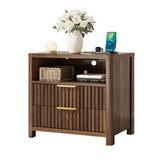 Eluknt Modern Fluted Nightstand with Integrated Charging Station