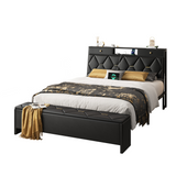 Eluknt Bed Frame Platform with Storage Drawers & Upholstered Charging Headboard and Ottoman