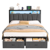 Eluknt Upholstered Bed Frame with 2 Storage Drawers, RGB LED & Charging Station