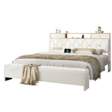 Eluknt Bed Frame Platform with Storage Drawers & Upholstered Charging Headboard and Ottoman