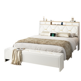 Eluknt Bed Frame Platform with Storage Drawers & Upholstered Charging Headboard and Ottoman