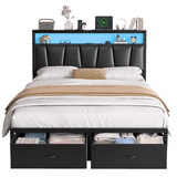 Eluknt Upholstered Bed Frame with 2 Storage Drawers, RGB LED & Charging Station
