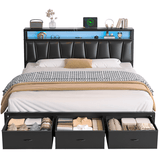 Eluknt Upholstered Bed Frame with 2 Storage Drawers, RGB LED & Charging Station