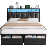 Eluknt Upholstered Bed Frame with 2 Storage Drawers, RGB LED & Charging Station