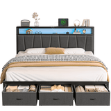 Eluknt Upholstered Bed Frame with 2 Storage Drawers, RGB LED & Charging Station