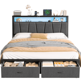 Eluknt Upholstered Bed Frame with 2 Storage Drawers, RGB LED & Charging Station